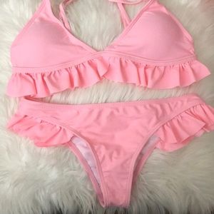 Pink ruffle bikini